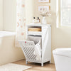 SoBuy BZR211-W Koupelnová skříň s košem na prádlo a otevřenou policí – koupelnová skříň z E1 MDF a netkané textilie, nosnost až 30 kg, skříňka do koupelny s pletenými dvířky a červenými úchyty 45×41,5×87 cm
