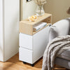 SoBuy FBT155-WN Ultratenký pojízdný odkládací stolek se 2 zásuvkami, mobilní noční stolek do malého prostoru 50x20x61cm
