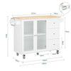 SoBuy FKW120-WN Designový kuchyňský vozík s pracovní deskou Kuchyňská skříňka Kuchyňský ostrůvek Příborník Bílý 128x92x46cm