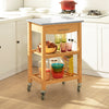 SoBuy FKW28-HG Servírovací vozík Kuchyňský vozík Kuchyňský regál z bambusu s žulovou pracovní deskou 58x85x40cm