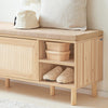 SoBuy FSR163-N Lavice na boty s úložným prostorem Lavice do předsíně s posuvnými dveřmi Komoda na boty Sedací komoda Přírodní 121×49×35 cm