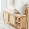 SoBuy FSR163-N Lavice na boty s úložným prostorem Lavice do předsíně s posuvnými dveřmi Komoda na boty Sedací komoda Přírodní 121×49×35 cm