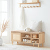 SoBuy FSR163-N Lavice na boty s úložným prostorem Lavice do předsíně s posuvnými dveřmi Komoda na boty Sedací komoda Přírodní 121×49×35 cm