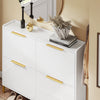 SoBuy FSR206-GW Úzká botní skříňka se 4 dvířky – lesklá bílá se zlatými úchytkami, hloubka 19 cm, do předsíně a malého bytu, MDF + železo, nosnost 25 kg, Š 100 x V 90 x H 19 cm