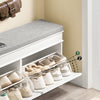 SoBuy FSR64-WG Botník se sedákem a 2 klopami, úložný prostor na boty do chodeb a malých místností, 104x51x24cm, bílý efekt vintage dřeva