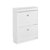 SoBuy FSR78-L-W Weißer schmaler Schuhschrank mit versteckter Push-to-Open Schublade und Metallgriffen – 75×24×96 cm, Belastbarkeit 25 kg