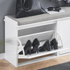 SoBuy FSR98-XL-W Výklopný botník se 2 klapkami Lavice na boty s polštářem na sezení Komoda na boty Lavice bílá WHT cca 100x46x26cm