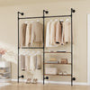 SoBuy KLS18-SCH, Nástěnný věšák na oblečení, pevný trubkový věšák na oblečení se 3 tyčemi na šaty a 3 policemi z MDF, odolná prostorově úsporná otevřená šatní skříň, industriální černá