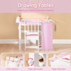 SoBuy KMB116-P 2 kusy dětského psacího stolu a židle se samolepkami DIY dětský psací stůl se 3 držáky na pera sada malířský stůl pro děti růžová a bílá