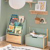 SoBuy KMB94-GR Dětská lavice s knihovnou Truhla na hračky Box na hračky Úložný box s kolečky Lavice na boty s podsedákem Zelená-přírodní 64x55x30cm