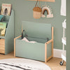 SoBuy KMB94-GR Dětská lavice s knihovnou Truhla na hračky Box na hračky Úložný box s kolečky Lavice na boty s podsedákem Zelená-přírodní 64x55x30cm