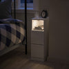SoBuy FBT149-E-WG, Úzký noční stolek 20 cm s LED světlem a nabíjením, 20 × 35 × 60 cm, bílý/dřevěný dekor