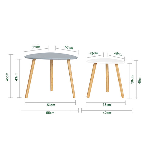 SoBuy FBT74-HG Sada 2 servírovacích stolků Konferenční stolek Bambusové Světle šedá-bílá