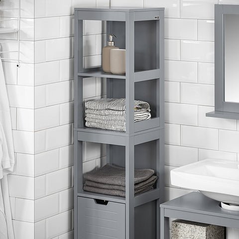 FRG126-SG Vysoký regál do koupelny koupelnová police se zásuvkami koupelnový nábytek tmavě šedá 30x145x30cm