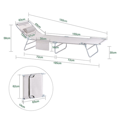 SoBuy OGS35-MI Zahradní lehátko Relaxční lehátko s bočním kapesním lehátkem skládací plážové lehátko Béžové