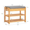 SoBuy FSR49-N Bambusová lavice na boty se sedákem a zásuvkou – 55×30×46 cm, 2 police, nosnost 90 kg, předsíň
