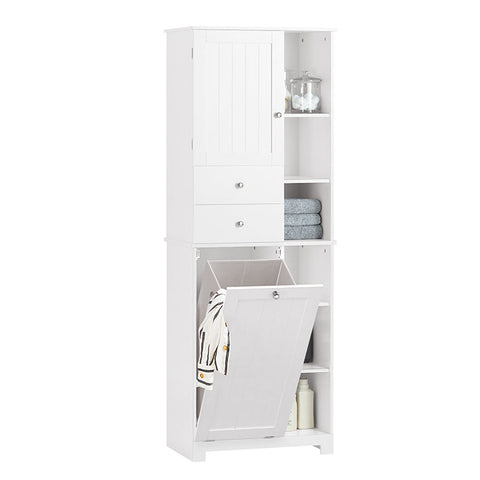 SoBuy BZR104-W Vysoká skříňka s rozkládacím pytlem na prádlo Koupelnová skříňka Úzká skříňka na prádlo Koupelnový nábytek Bílá 60x171x37cm