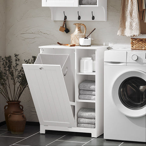 SoBuy BZR105-W Prádelní skříň s výklopným sáčkem na prádlo Koš na prádlo Koupelnová skříňka Bílá 60x86x37cm