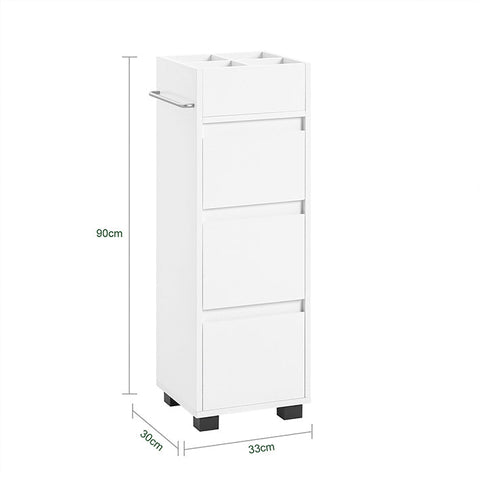 SoBuy BZR29-W Koupelnová skříňka Nízké skříňky se 3 zásuvkami a 4 přihrádkami Bílá