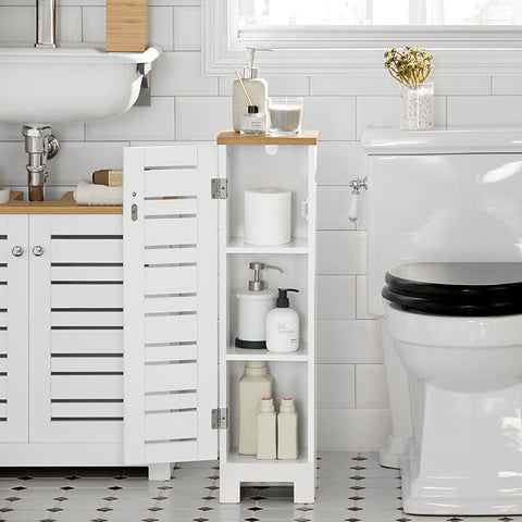 SoBuy BZR85-W Stojící držák toaletního papíru Boční skříňka Koupelnový nábytek Bílá-příroda 20x75x18cm