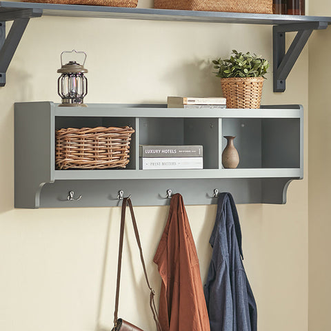 SoBuy FHK28-HG Nástěnný věšák na kabáty Závěsná police Věšák Světle šedá 100x35x25cm