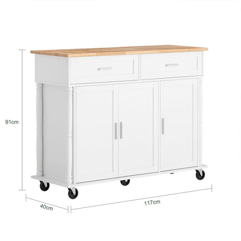 SoBuy FKW116-WN Designový kuchyňský vozík Kuchyňský ostrůvek Kuchyňská skříň Příborník Bílý 117x91x40cm