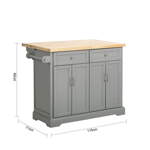 SoBuy FKW71-HG Kuchyňský ostrůvek Kuchyňský vozík Kuchyňský stůl Servírovací vozík Světle šedá 115x92x46-71cm