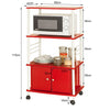 FRG12-R kuchyňský vozík se 3 policemi a 2 dvířky, skříňka do mikrovlnky, červená 60x114x40cm
