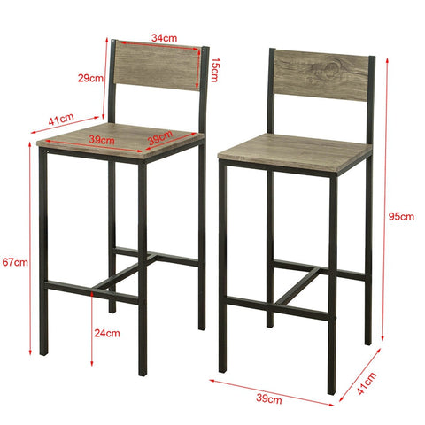 SoBuy FST53x2 Sada 2 barových židlí s opěradlem Pultové židle s podnožkou Výška sedáku 67 cm 34x95x41cm
