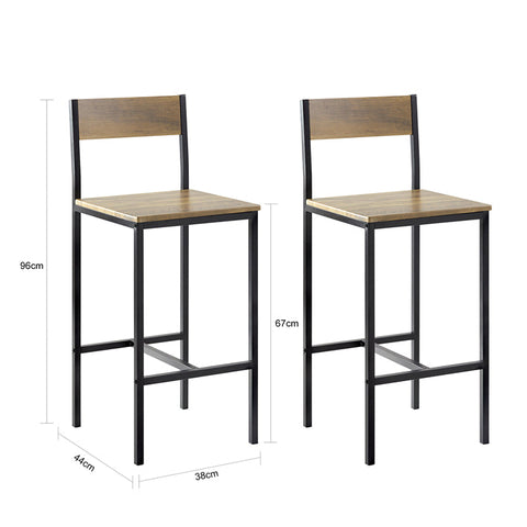 SoBuy FST53-XLX2 Sada 2 barových židlí s opěradlem Pultové židle s podnožkou Výška sedáku 67 cm 38x96x44cm
