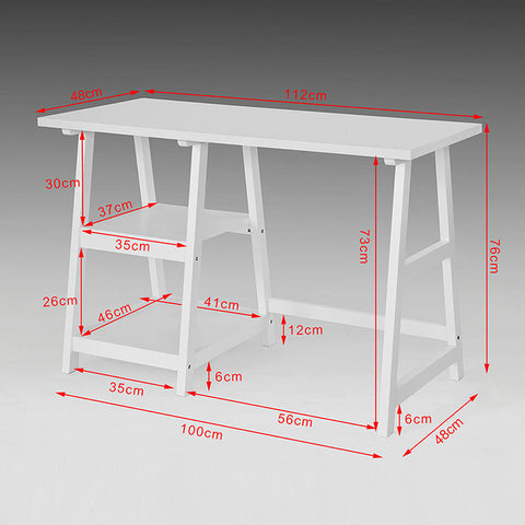 SoBuy FWT16-W Psací stůl se 2 policemi Počítačový stůl Dětský stůl Kancelářský stůl Bílý 112x76x48cm