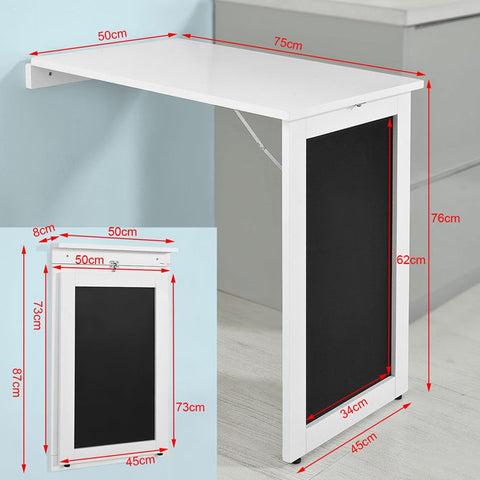 FWT20-W Nástěnný stůl s tabulí Skládací stůl Jídelní stůl Kuchyňský stůl 50x76x75cm