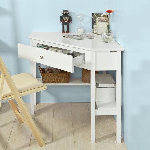 SoBuy FWT31-W Rohový stůl Psací stůl Počítačový stůl Pracovní stůl Stůl s policí Bílý 76x76x76 cm