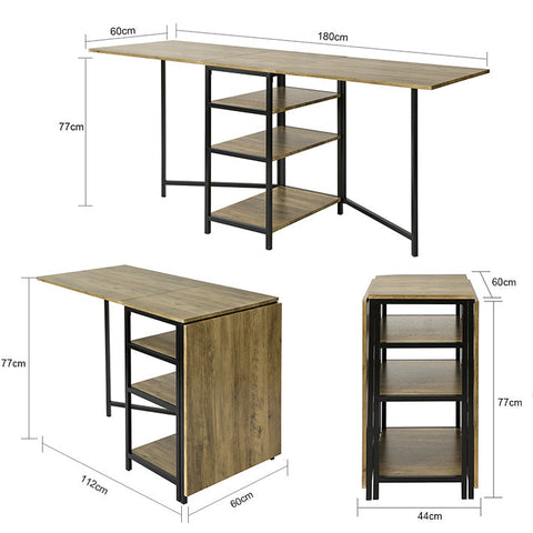 SoBuy FWT62-N Skládací jídelní stůl se 3 policemi Kuchyňský stůl Dřevěný stůl Průmyslový design 180x77x60cm