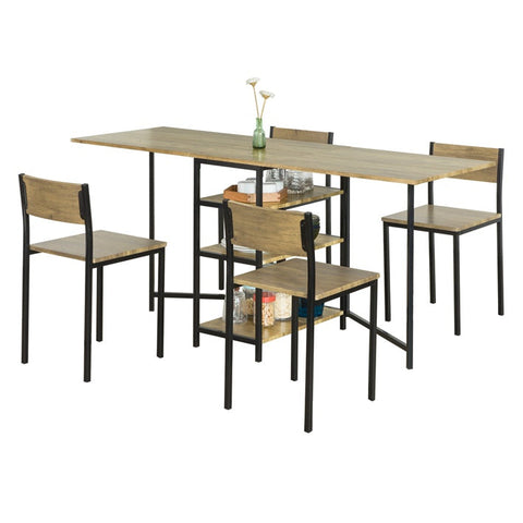 SoBuy FWT62-N Skládací jídelní stůl se 3 policemi Kuchyňský stůl Dřevěný stůl Průmyslový design 180x77x60cm