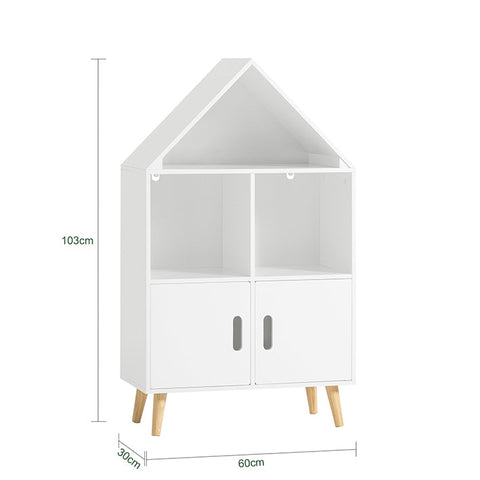 SoBuy KMB58-W Dětská police s domečkem Police na knihy pro děti Úložná police Police na hračky Nábytek do dětského pokoje Bílá 60x103x30cm