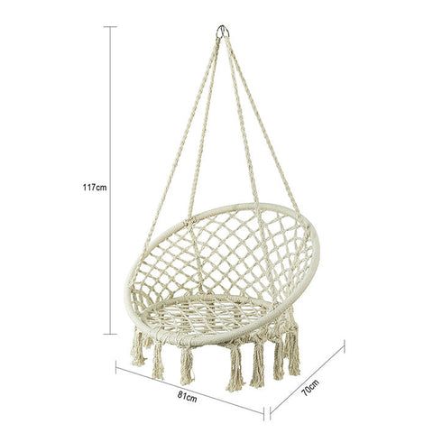 SoBuy OGS42-MI Závěsné křeslo s kulatým sedákem Závěsné sedátko Béžová 81x117x70cm