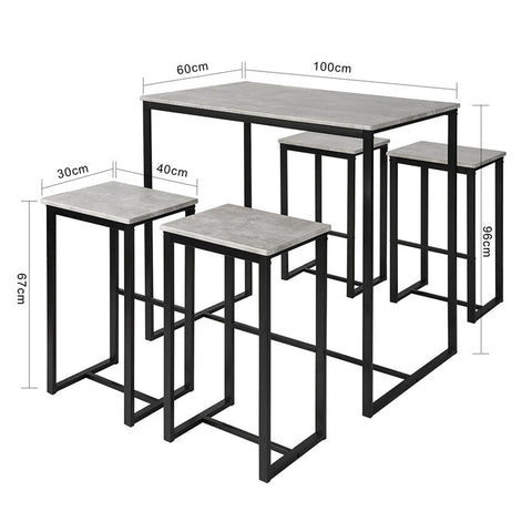 SoBuy OGT15-HG 5 dílný barový stůl se židlemi Jídelní stůl Barový stůl Bistro stůl se 4 barovými židlemi Sedací sestava Šedá