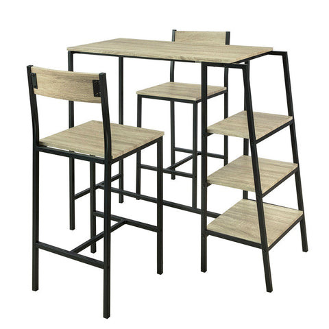 SoBuy OGT16-N Designový barový stůl set 3 dílná sedací skupina Barový stůl Bistro stůl Jídelní stůl se 3 policemi Kuchyňský stůl se 2 židlemi