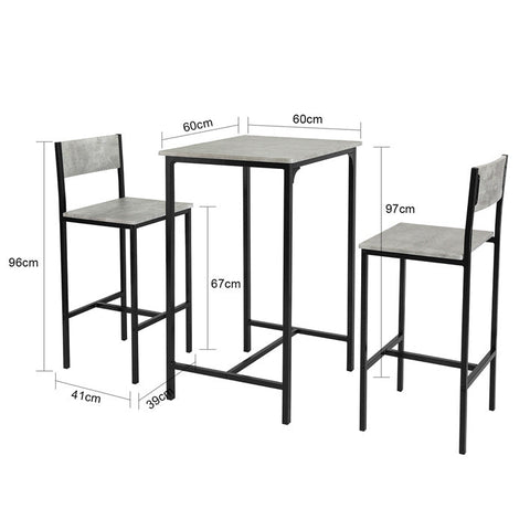 SoBuy OGT27-HG 3 dílný barový stůl se židlemi Jídelní stůl Barový stůl Bistro stůl se 2 barovými židlemi Šedá